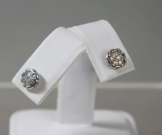 John HARDY 925 Silver Pave' Diamond Carved Chain 7mm Petite Stud Earrings