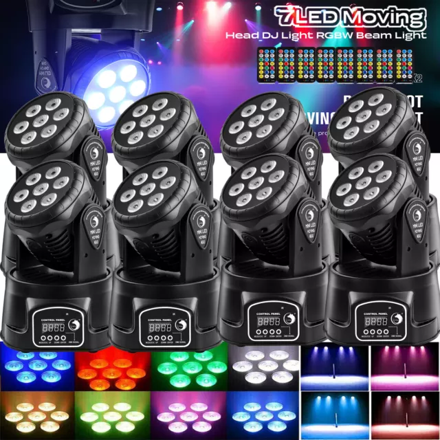 8x 105W 7 LED RGBW Wash Moving Head DMX Show Disco Party Lichteffekt Bühnenlicht