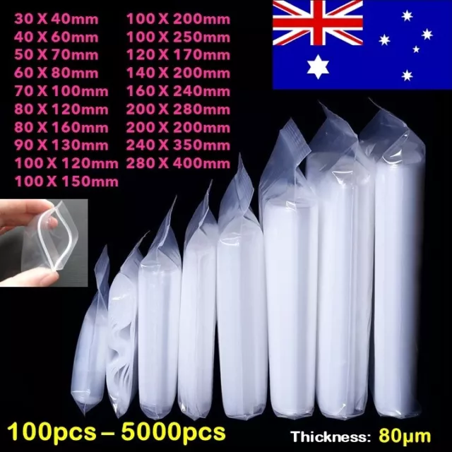 20pcs-5000pcs Zip Lock Plastic Bags Resealable Zipper AU FAST SHIPPING HQ (80μm)