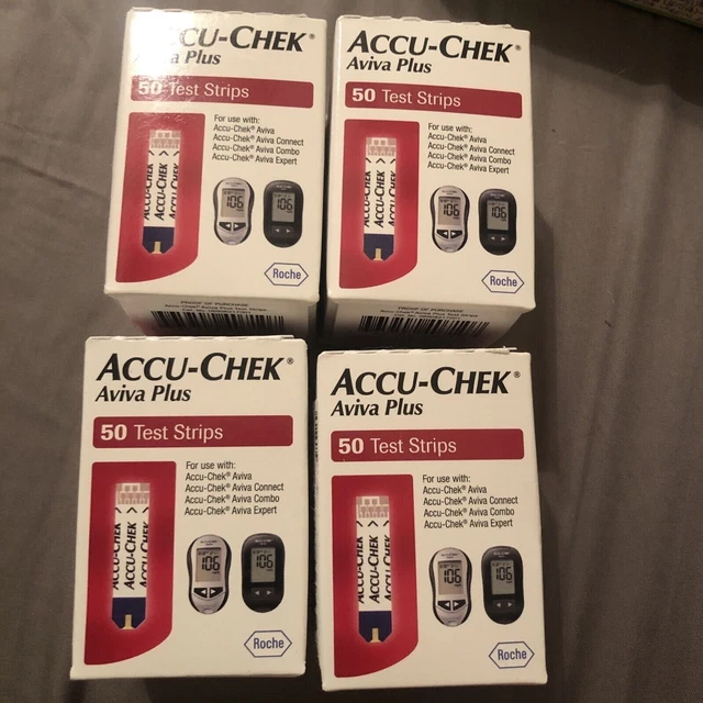 4-Accu-Chek Aviva plus tiras reactivas, 50 por caja-Exp6/30/24+ 2 cajas de 100 lancetas