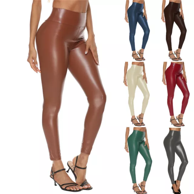 LADIES LATEX VINYL Shiny Bodycon Trousers PVC PU High Waisted Stretch Wet  Look $29.99 - PicClick