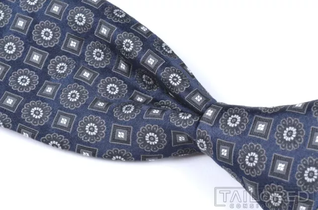 MASSIMO BIZZOCCHI Blue Geometric 100% Silk Mens Luxury Tie - 3.25"