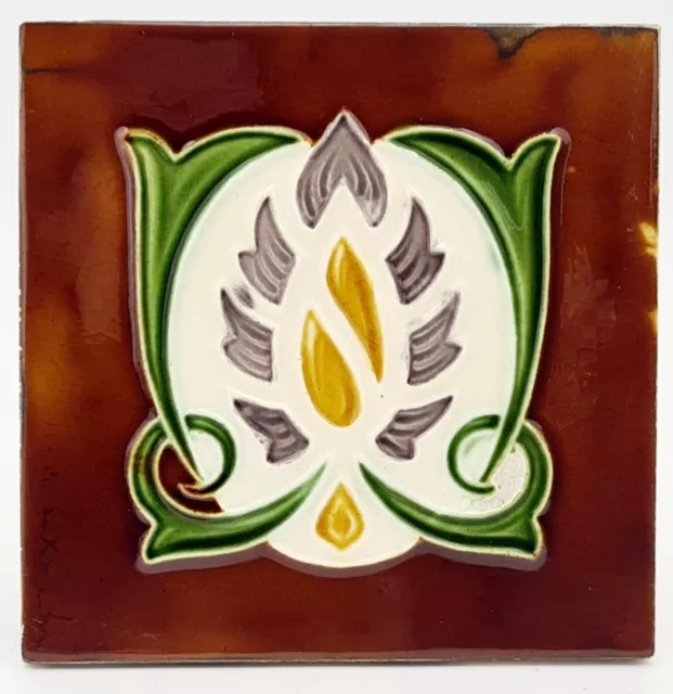 Antique Fireplace Tile Moulded Majolica Maw & Co C1907 Very Rare