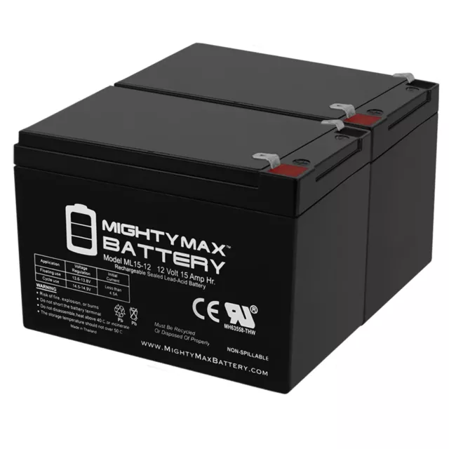 Mighty Max 12V 15AH F2 Battery Replacement for RBC6-SLA6-BTI UPS - 2 Pack