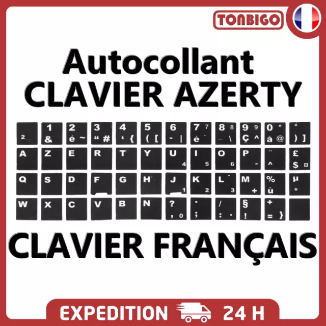 Stickers Autocollants AZERTY noir Touches Clavier Français Ordinateur Portable