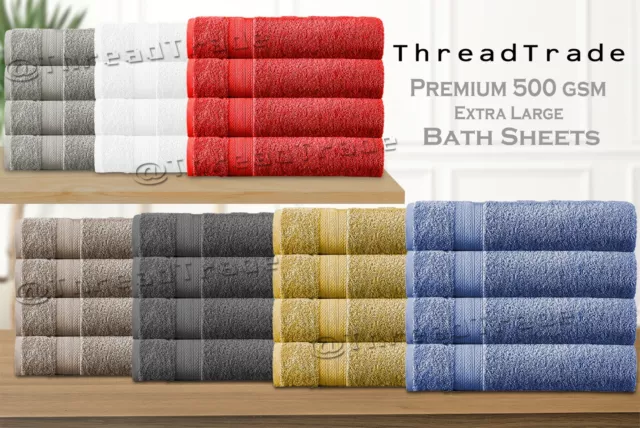 Premium 4x extra große Badblätter 100 % ägyptische gekämmte Baumwolle 90x170 cm 500 GSM