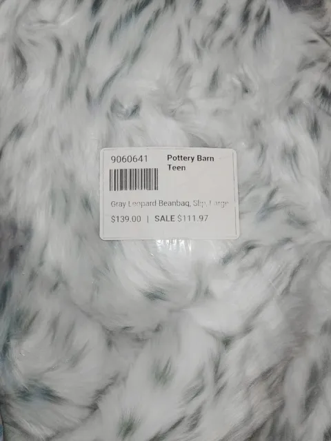 NEW Large Pottery Barn Teen Gray Leopard Faux-Fur Bean Bag Chair Slipcover