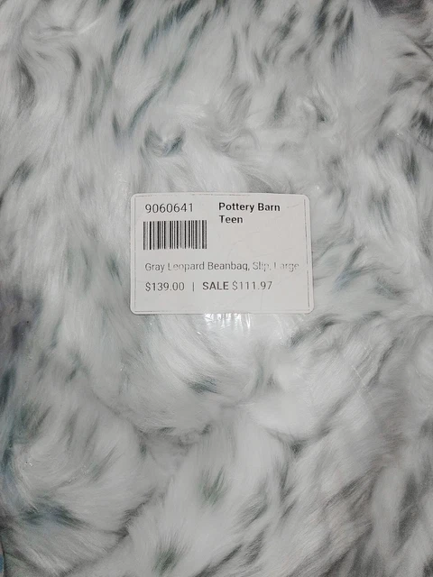 NEW Large Pottery Barn Teen Gray Leopard Faux-Fur Bean Bag Chair Slipcover