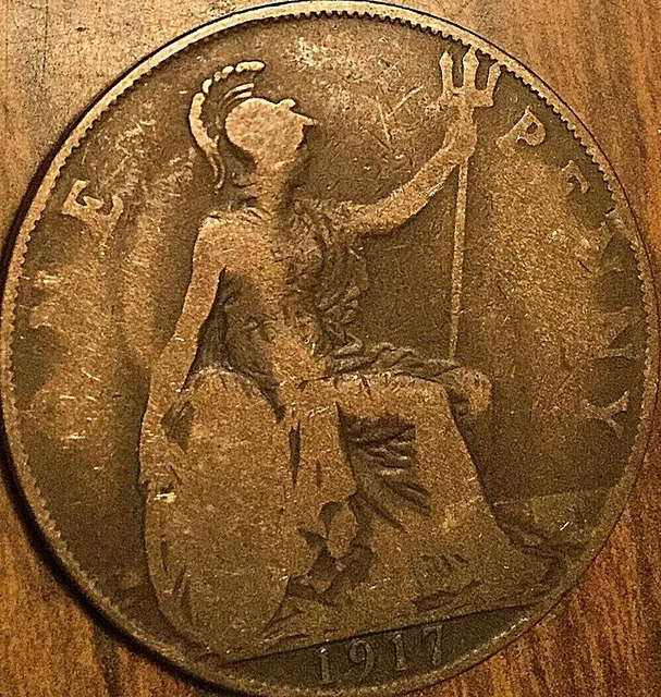 1917 Uk Gb Great Britain One Penny