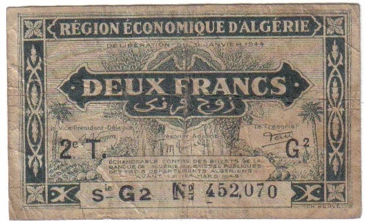 Algeria 2 Francs 1944 Pick 99 B Look Scans