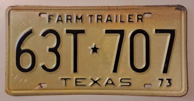 🐾 1973 Texas "Farm Trailer" License Plate (63T-707)