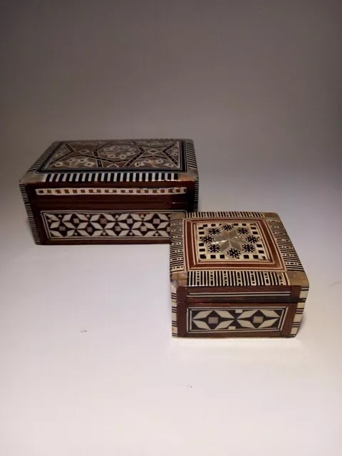 2 x Egyptian Decorative Mother Of Pearl Inlaid Mosaic Jewellery Trinket Box's
