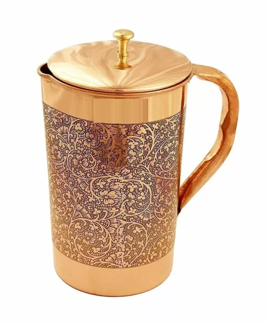 100% Pure Copper Jug Pitcher Emboss Handmade For Sports Ayurveda Health Benefits