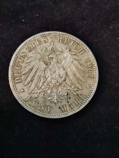 Wilhelm II Deutscher Kaiser König v.Preussen, 5 Mark, 1907 A, Silbermünze 900