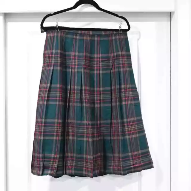 The Edinburgh Collection Scottish Wool Plaid Tartan Print Skirt Green Size 16