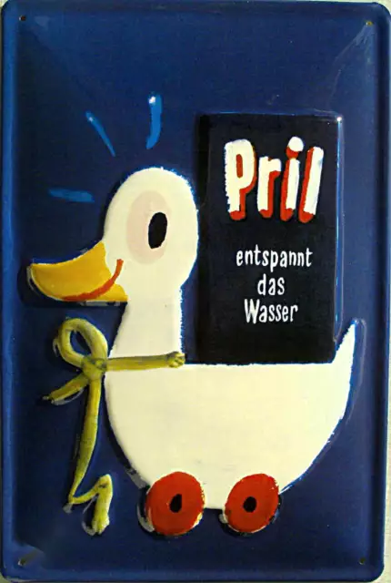 Pril Ente Blechschild, 20 x 30 cm, gewölbt & Motiv geprägt