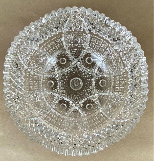 Antique Victorian American Brilliant Glass ABP Cut Crystal Hobstar 8" Bowl Dish 12