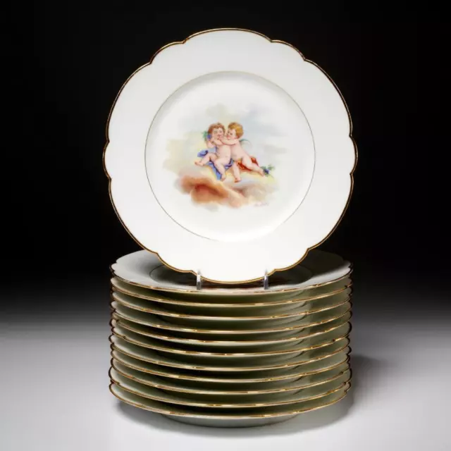 Sevres Chateau des Tuileries French Porcelain Cherub Plates Set of 12 Antique