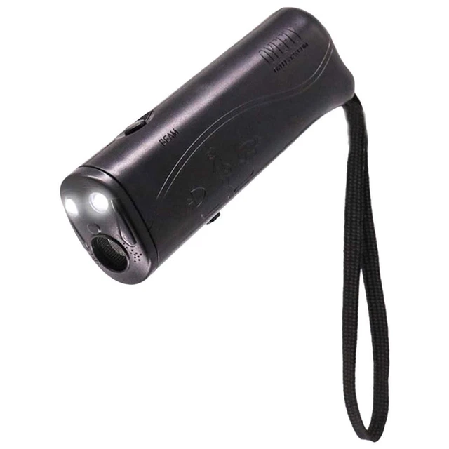 Repelente ultrasónico para perros plástico con linterna LED para accesorios para mascotas (negro)