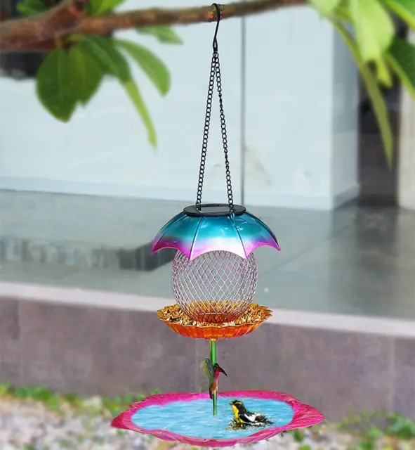Solar Bird Feeder outside Hanging Double Layers Wild Birdfeeder Flower Water Tra