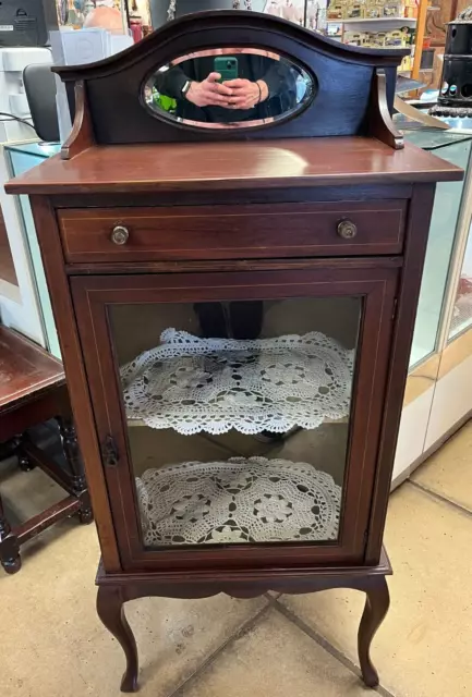 Antique 19th Century Mahogany Glass Door Display Cabinet With Mirror