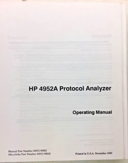 Manuel d'utilisation de l'analyseur de protocole HP 4952A P/N 04952-90082 2