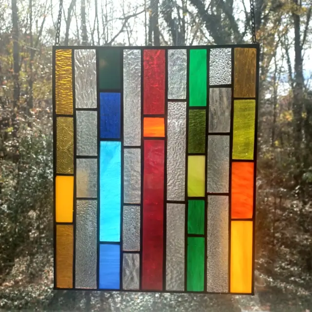 Real Stained Glass CHANGING LANES Multicolor Suncatcher, Ready to Hang 2 Ways