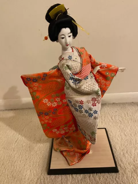 Vintage Traditional Japanese Doll in Kimono Flowers Maiko Geisha Folk Craft