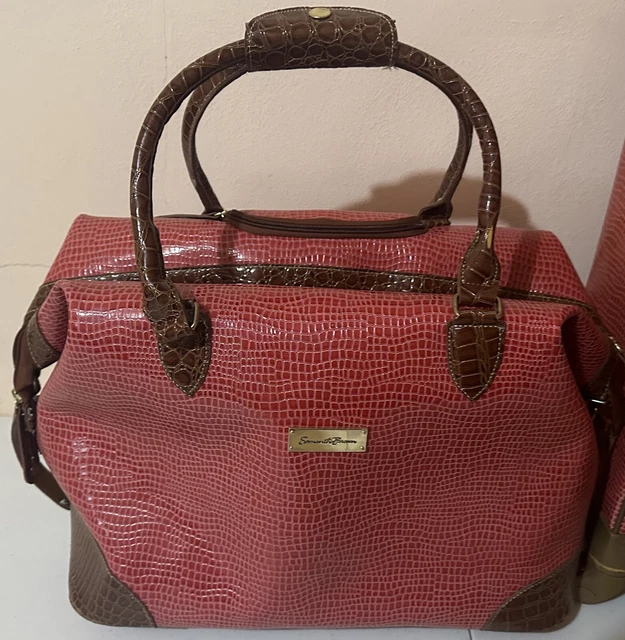 Samantha Brown Faux Croco Embossed Rolling Carry On Bag + Suitcase Luggage Set 2
