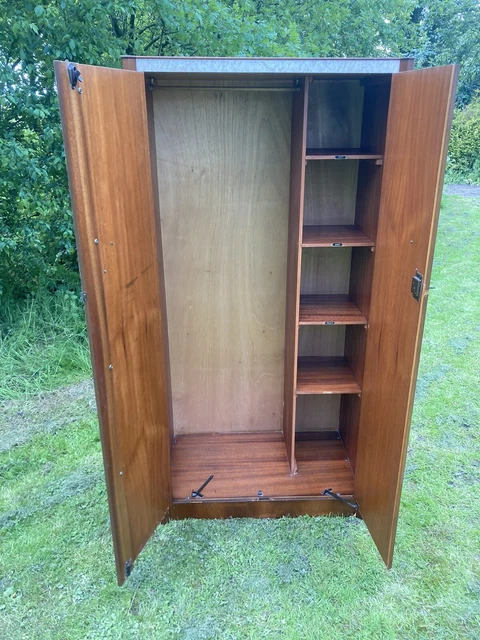 Vintage Mid Century Art Deco Mahogany Veneer Double Fitted Wardrobe Compactum #M