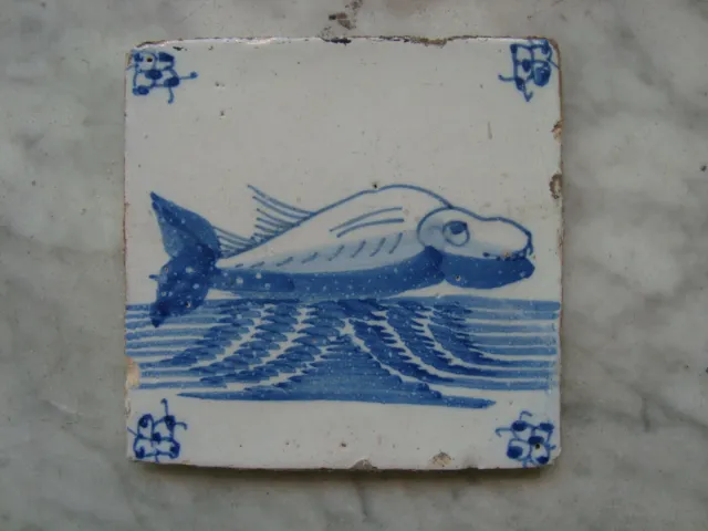 nice 18th century delft handpainted dutch fish/herring tile fishing,sport