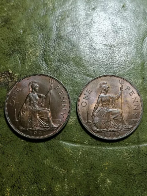 1947 Pair Of George VI Bronze Pennies AUNC Nice Lustre