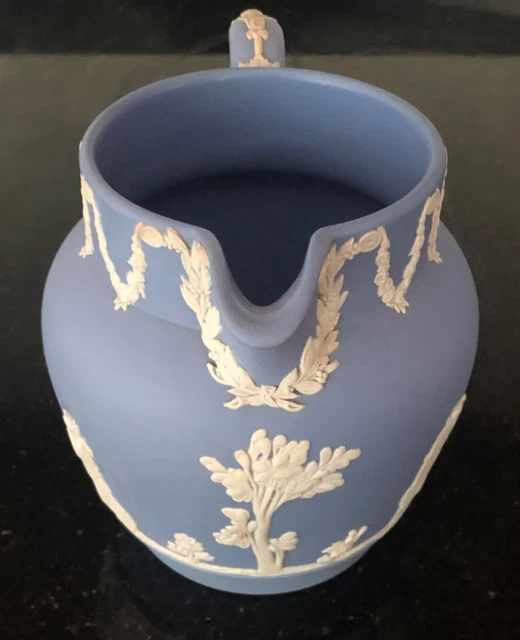 Wedgwood Jasper Ware Blue Jug 5" High Blue & White Neoclassical Style 3