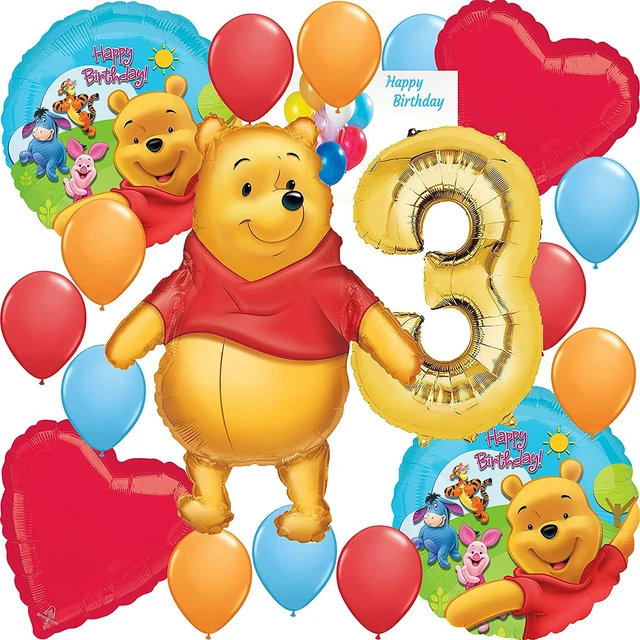 WINNIE THE POOH Party Supplies Gold Balloon Bouquet for 3rd Birthday