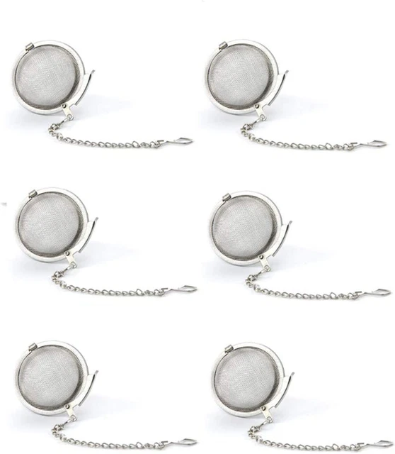 6 Pcs Stainless Steel Tea Strainer Mesh Tea Ball Filter Net round with Chain NEW