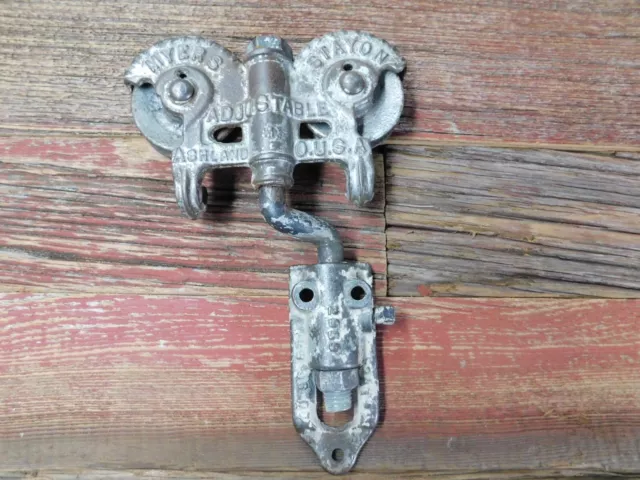 Antique cast iron barn door hanger roller Myers Stayon