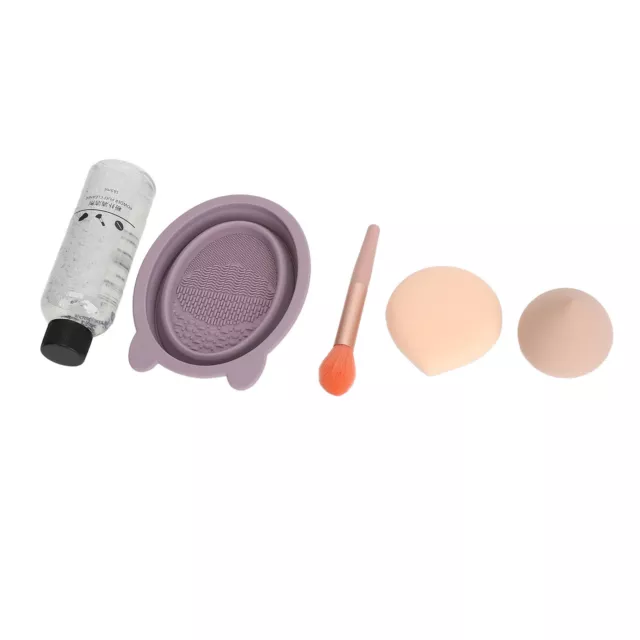 5pcs Makeup Brush Cleaning Solution Bowl Kit Residue Removal Powder Puff VIS