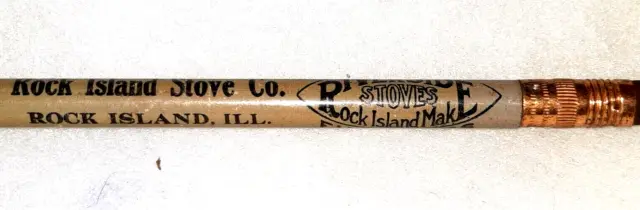 LONG FERRULE "ROCK ISLAND STOVE CO. * ROCK ISLAND, ILL." Unused Wood Pencil
