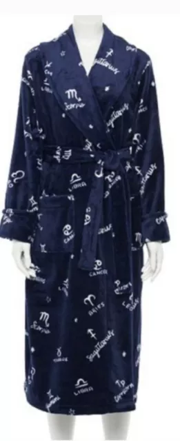 Woman’s Size Medium Navy Blue Sonoma Bath Robe Zodiac Plush Faux Fur Robe