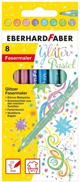 Eberhard Faber 551009 - GLITZER Fasermaler in PASTELL Farben 8er Etui Filzstift