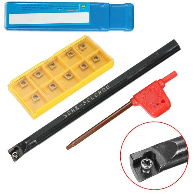 Porte-Outil De Tournage S08K-SCLCR06 Avec 10 Inserts CCMT060204 - Tige 8 Mm, Pour Usinage Précision