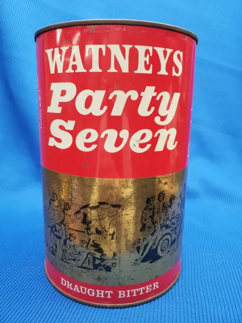 Vintage WATNEY'S Party Seven (Ver. 1) - EMPTY 386cl FLAT Top Beer Keg Can - UK