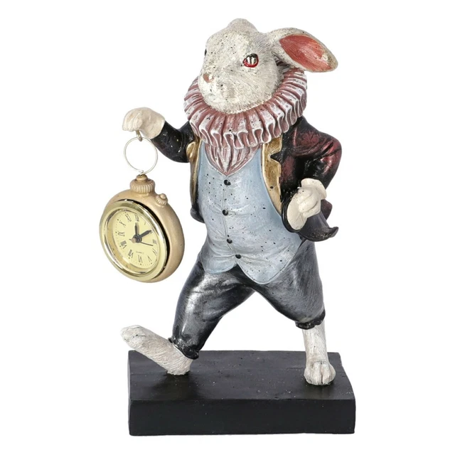 Statua coniglio con orologio Bianconiglio di Alice in resina statua decorativa