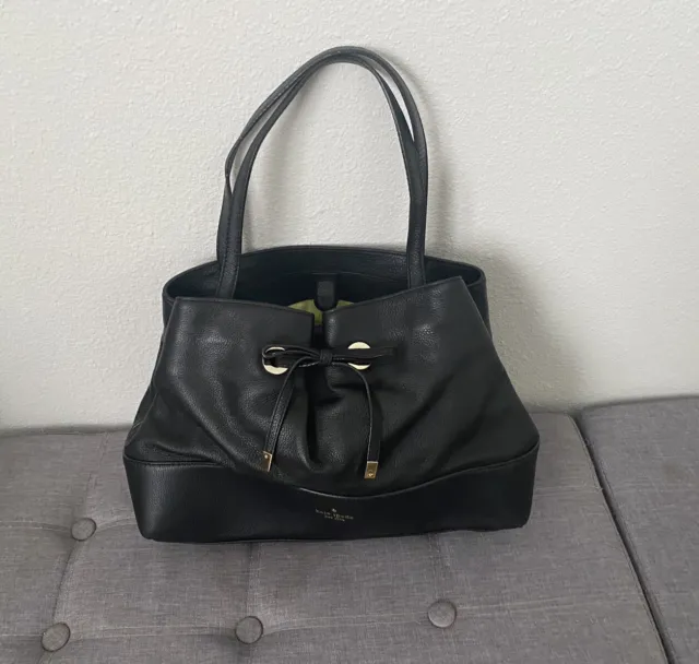 Kate Spade black pebbled leather dumpling bag, satchel purse, 3 compartment, bow