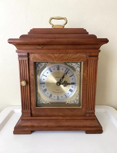EUC Dunhaven Rare Vintage Wood Mantel Clock Quartz Westminster Chime Brown