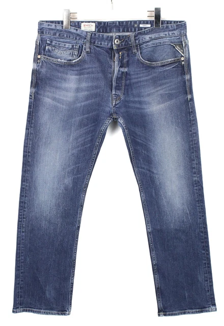 Replay Newbill Jeans Uomo W36/L30 Comfort Dritto Fit Bottoni Baffi Jeans