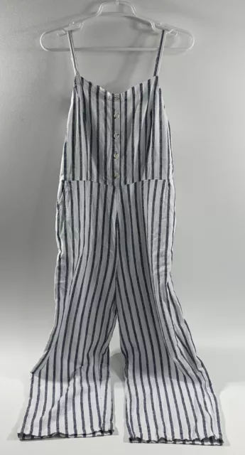 OLD NAVY Womens White & Blue Pin Stripe Sleeveless Linen Jumpsuit Size M Pockets