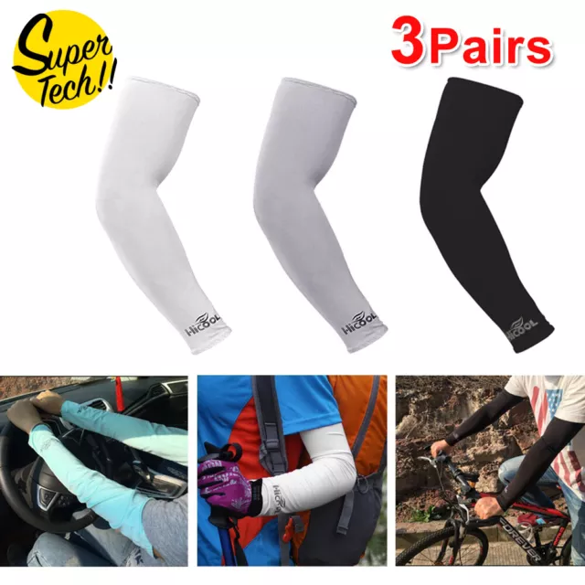 3 Pairs Cooling Sport Arm Sleeves Compression Protection Cover Tennis Basketball