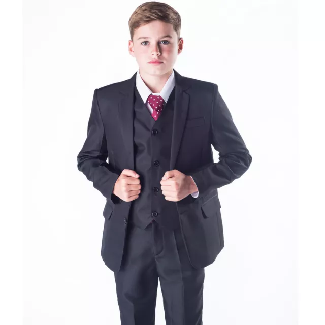 Boys Suits Boys Black Suit 5 Piece Wedding Party Formal Outfit (0-3M - 14Yrs)