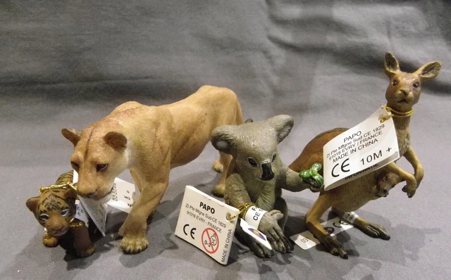 2 Figurines Tigres Papo Rugissant Et à L'affût - Modèles 2006 Et 2015 - Occasion Comme Neuf